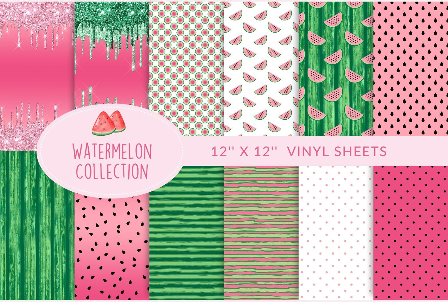 Watermelon - Adhesive Vinyl 12x12 Sheets - 12 Design options