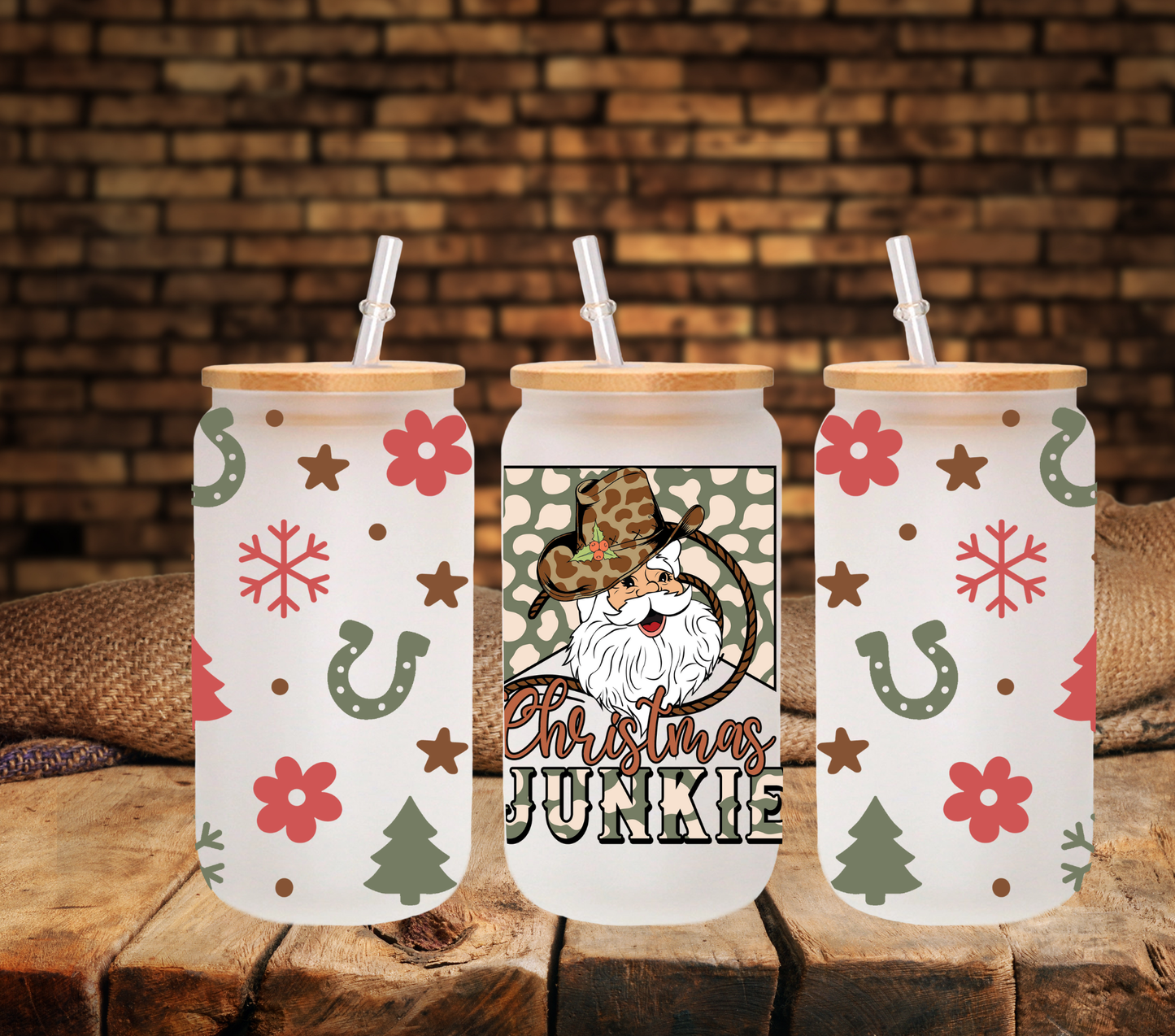 Wetsern Christmas Junkie- UV DTF 160z Libbey Wrap