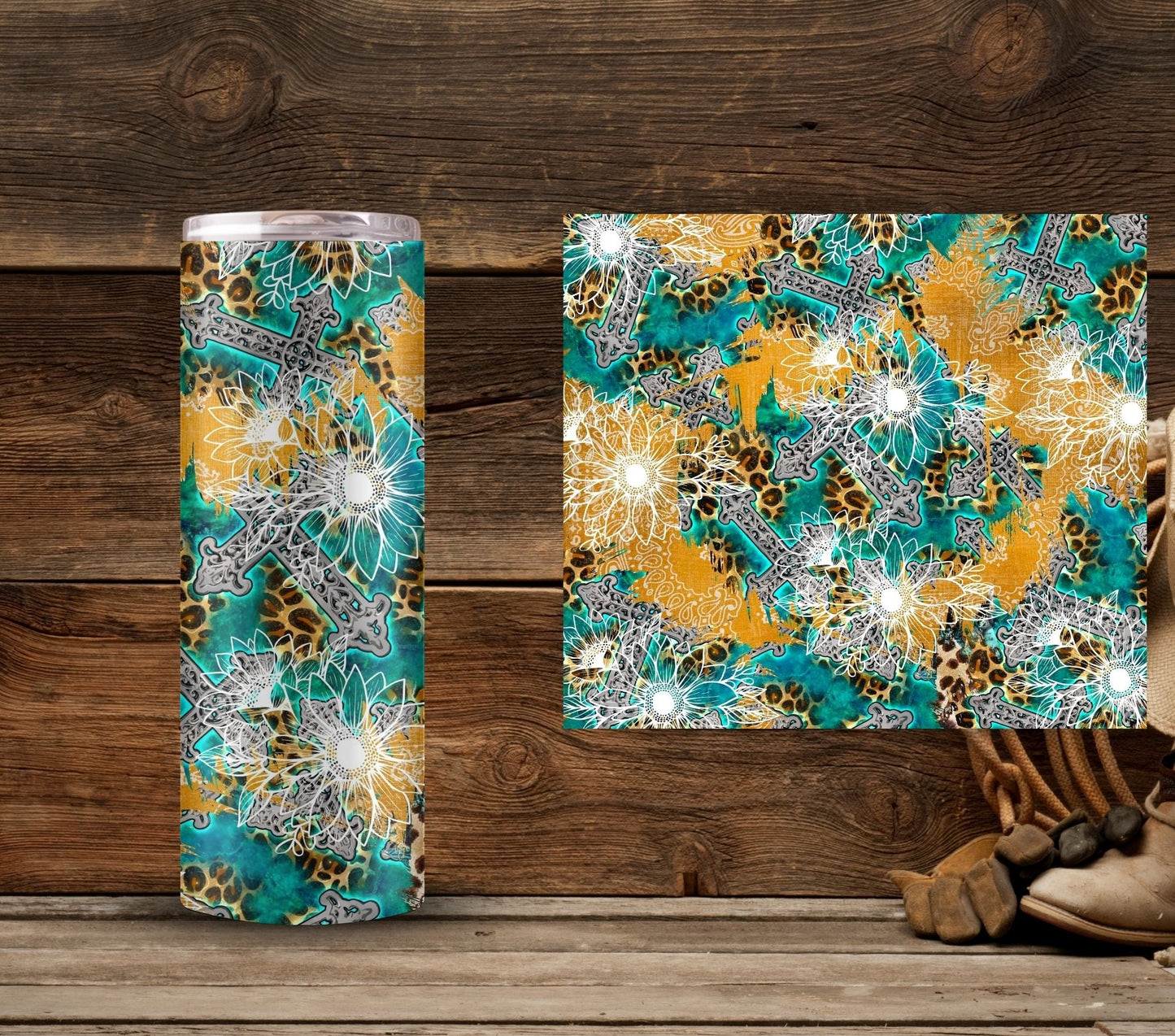 Western Cross and Bandana - UV DTF Tumbler Wraps