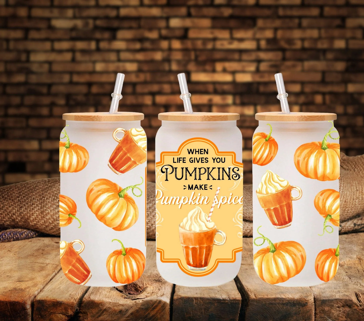 When Life gives you pumpkins- UV DTF 160z Libbey Wrap