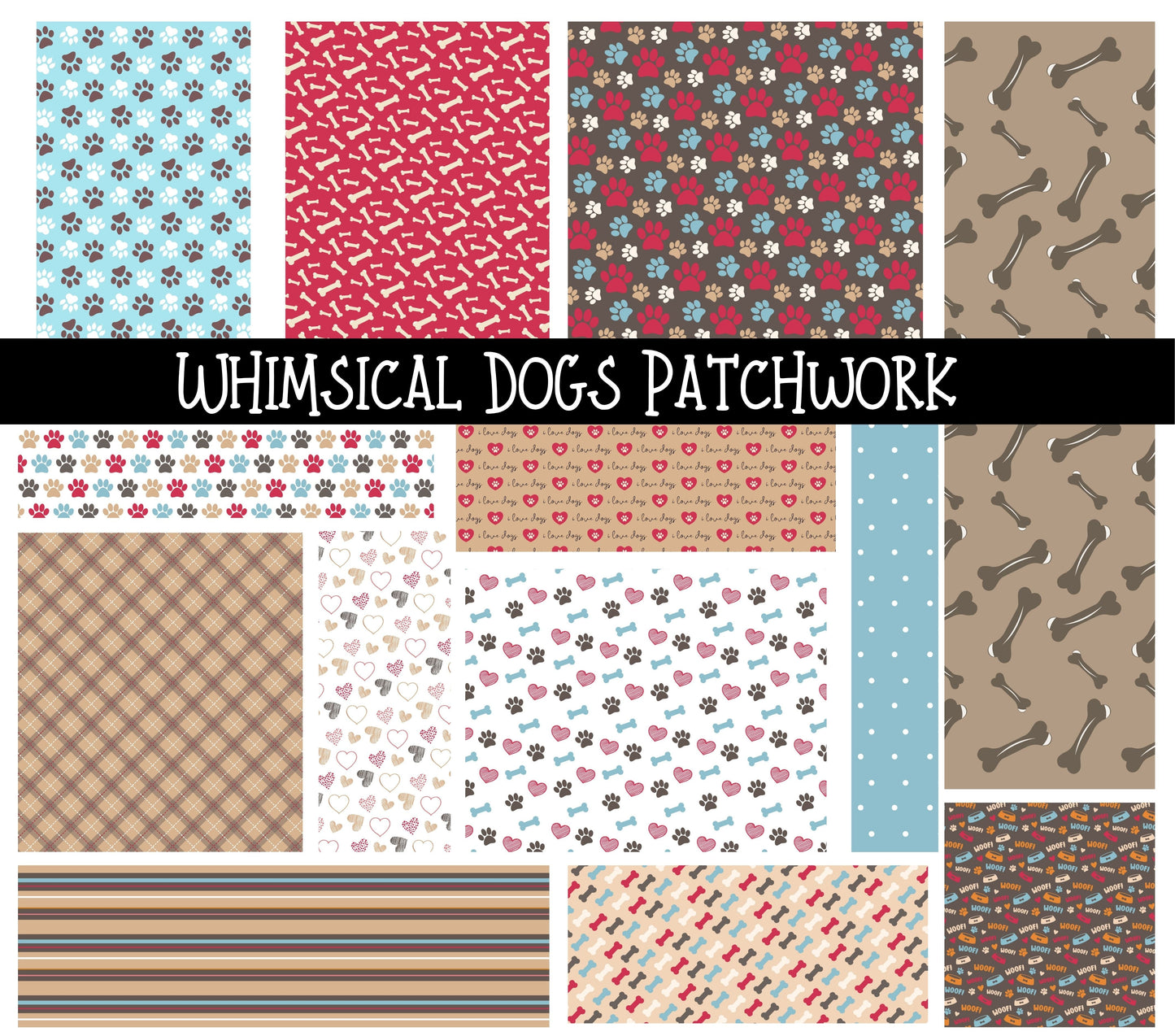 Whimsical Dogs Doodle Patchwork Set