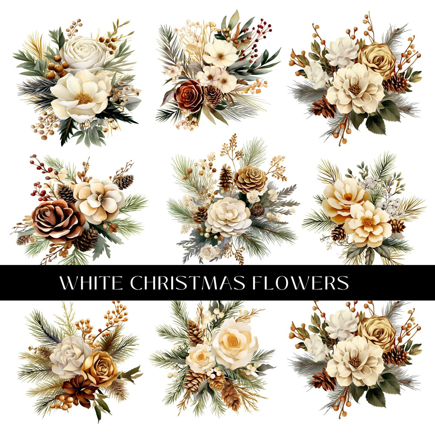 White Christmas Flowers UV DTF Decal Sheet