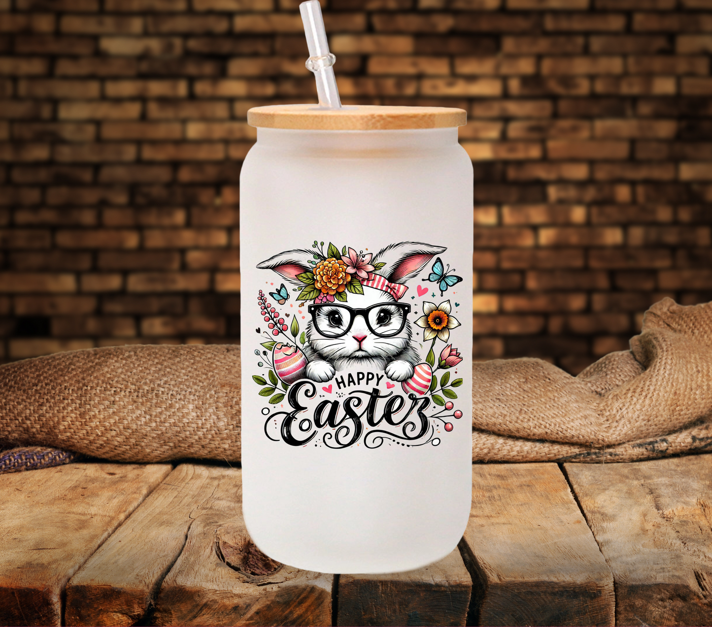 Happy Easter Bunny with Glasses - UV DTF Decal