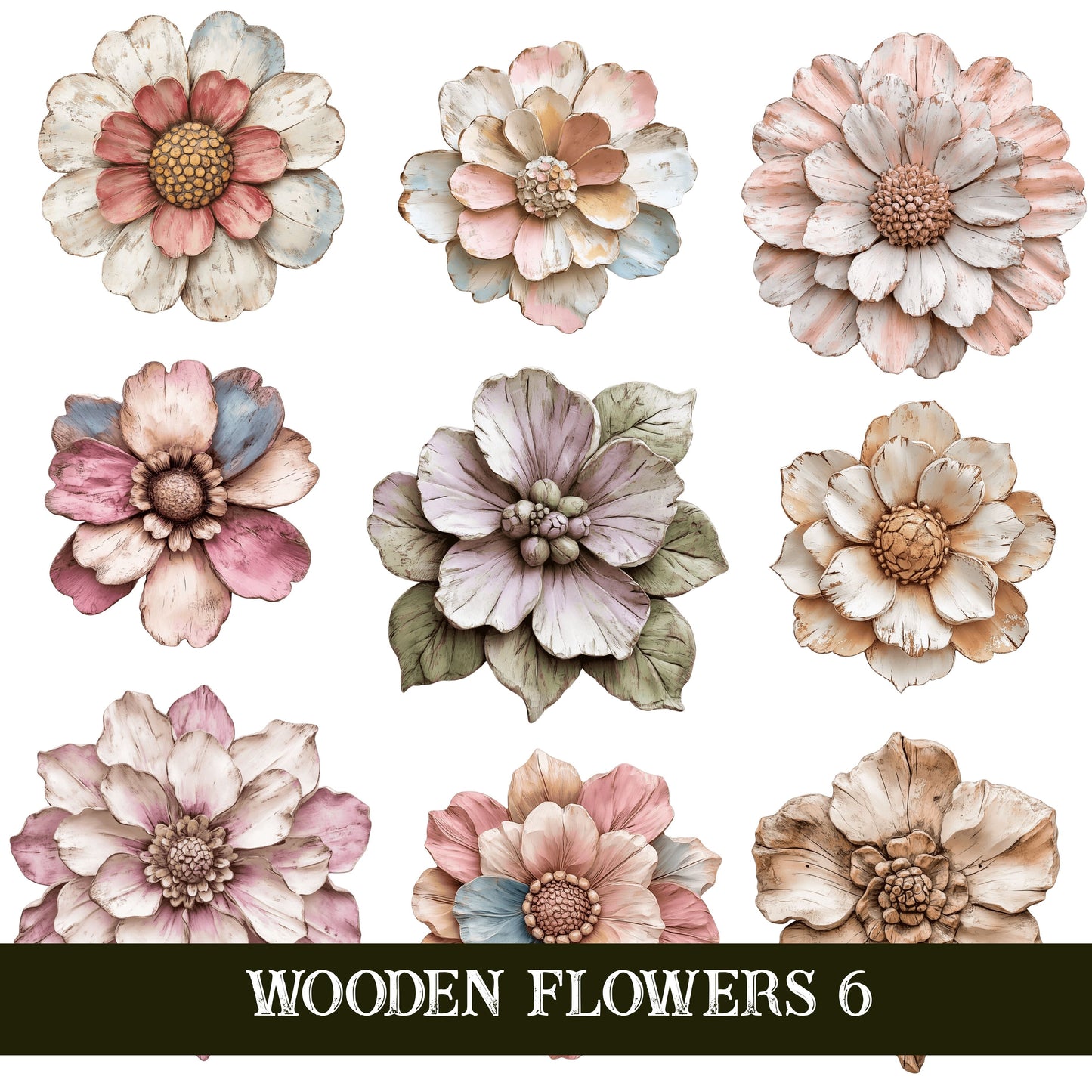 Wooden Flowers UV DTF Decal Sheets 6sheet design options