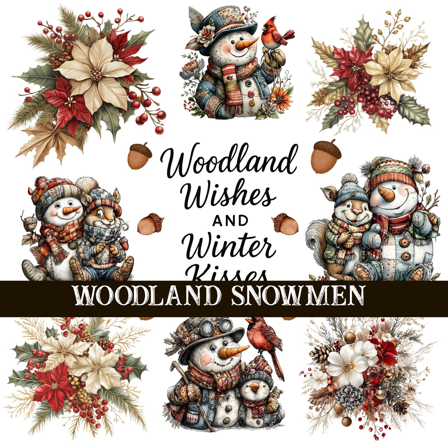 Woodland Snowmen UV DTF Decal Sheets