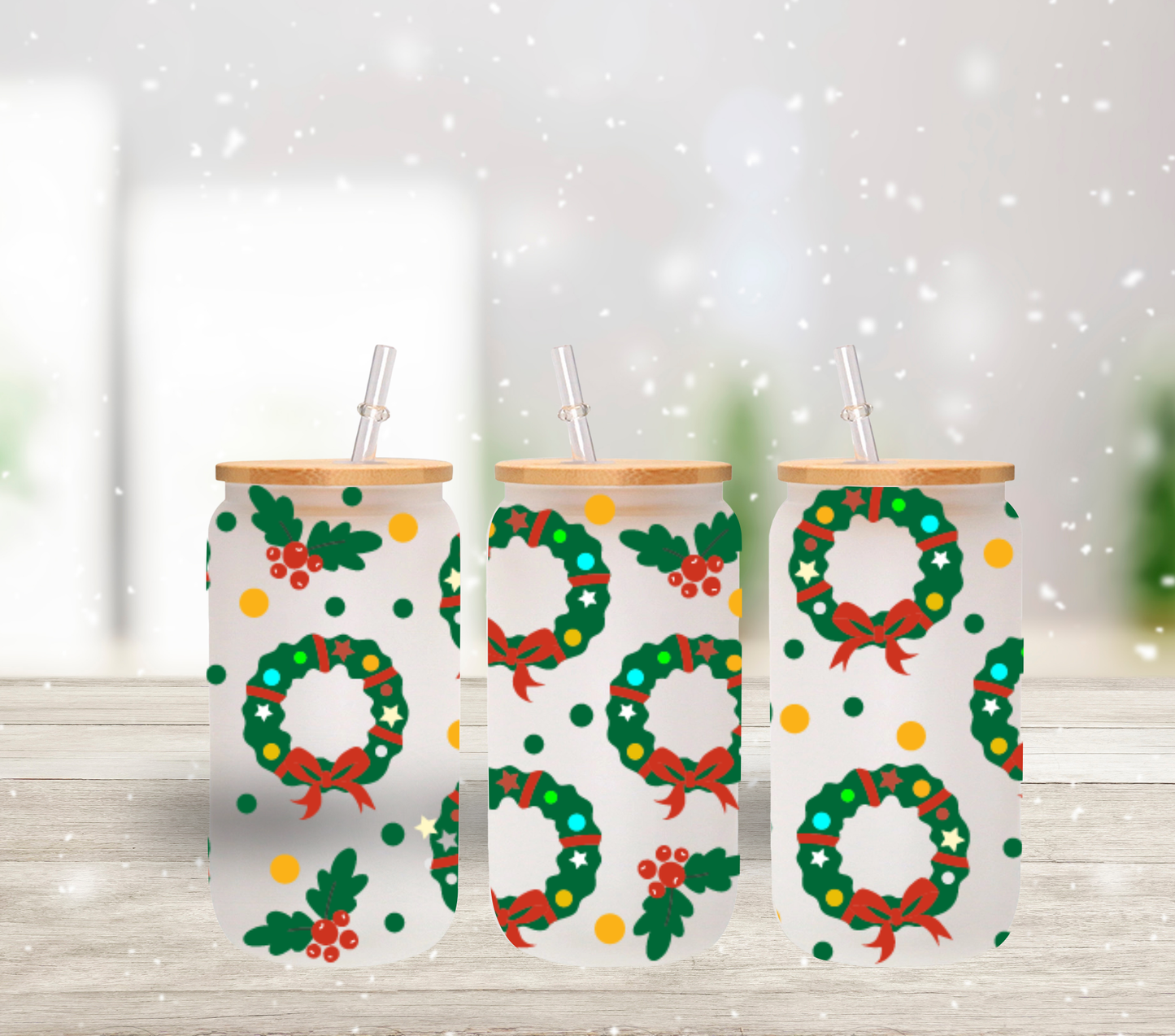 Wreaths - UV DTF 16oz Libbey wrap