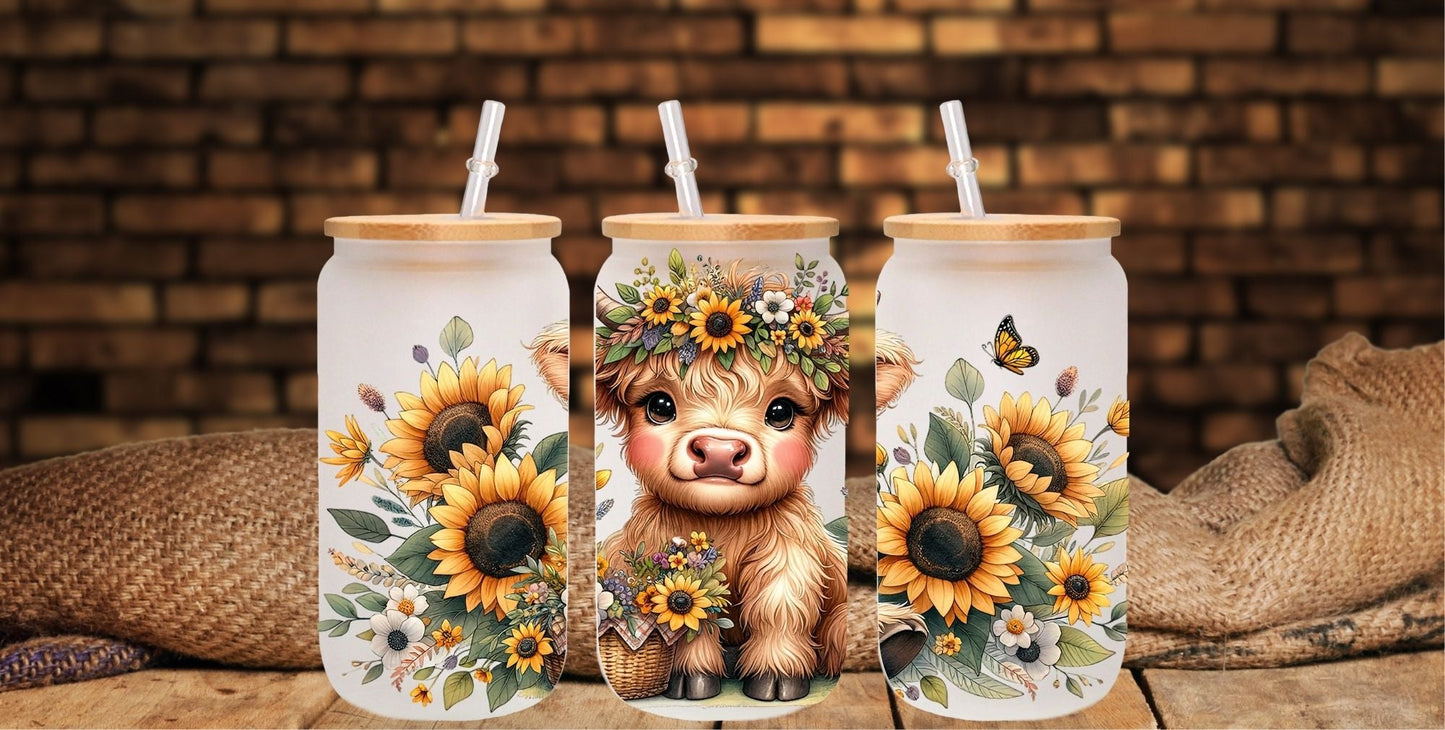 Yellow highland floral - UV DTF 160z Libbey Wrap
