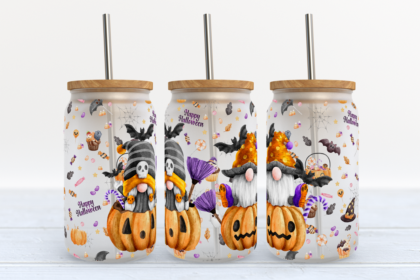 Halloween Gnomes - UV DTF 16oz Libbey wrap