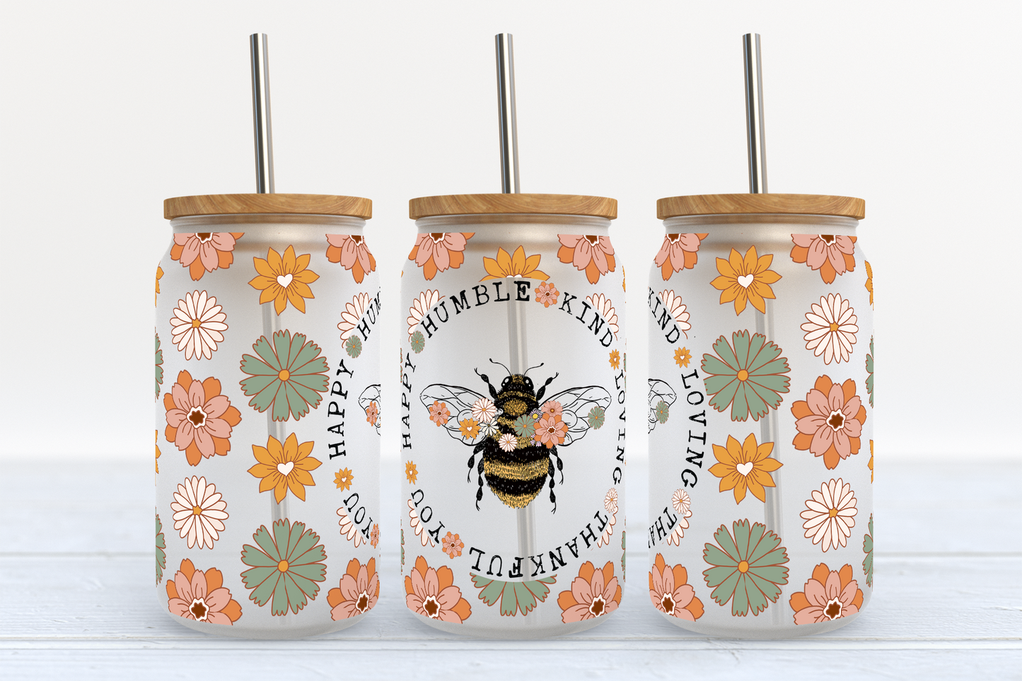 Retro Bee - UV DTF 16oz Libbey wrap