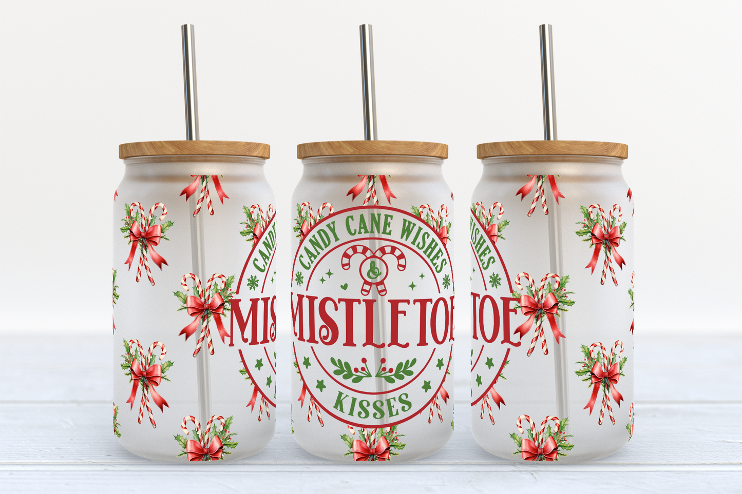 Candy Cane Wishes - UV DTF 16oz Libbey wrap