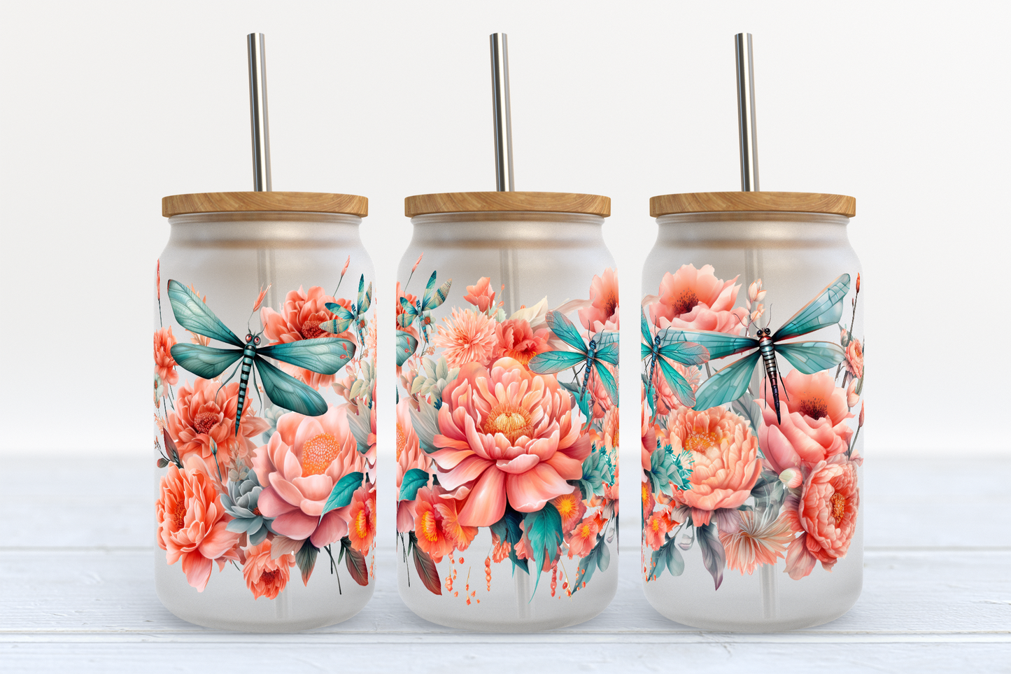 Dragonfly Floral - UV DTF 16oz Libbey wrap