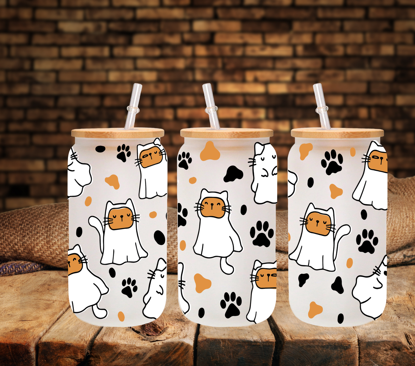 Ghost Cats - UV DTF 16oz Libbey wrap