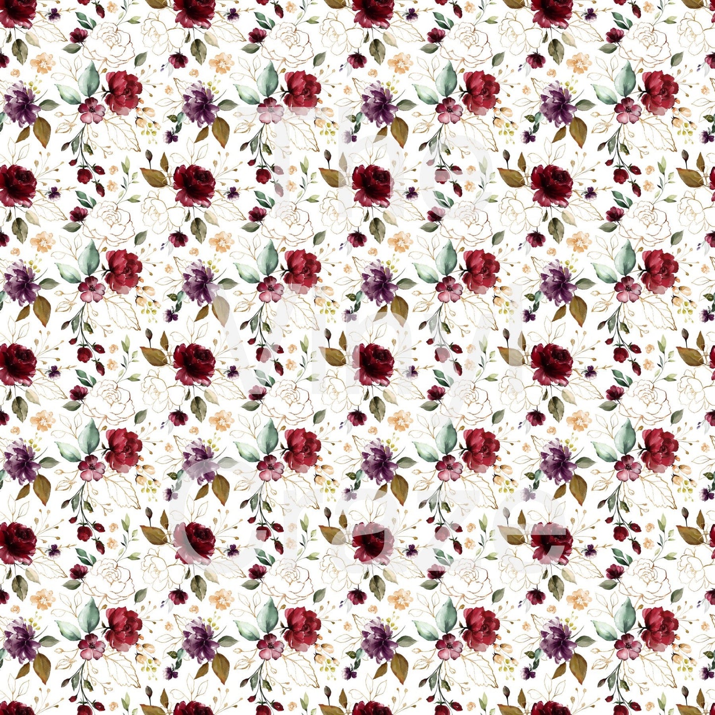 Gold And Burgundy Floral - Adhesive Vinyl 12x12 Sheet
