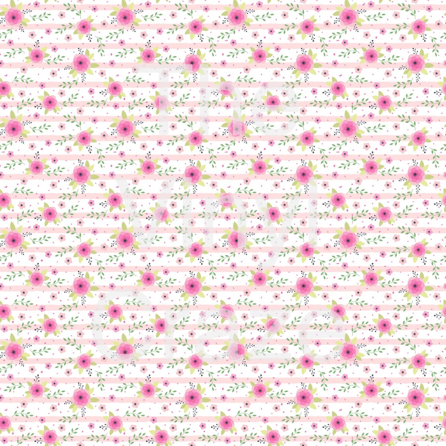 Romantic Pink Striped Flowers - Adhesive Vinyl 12x2 Sheet