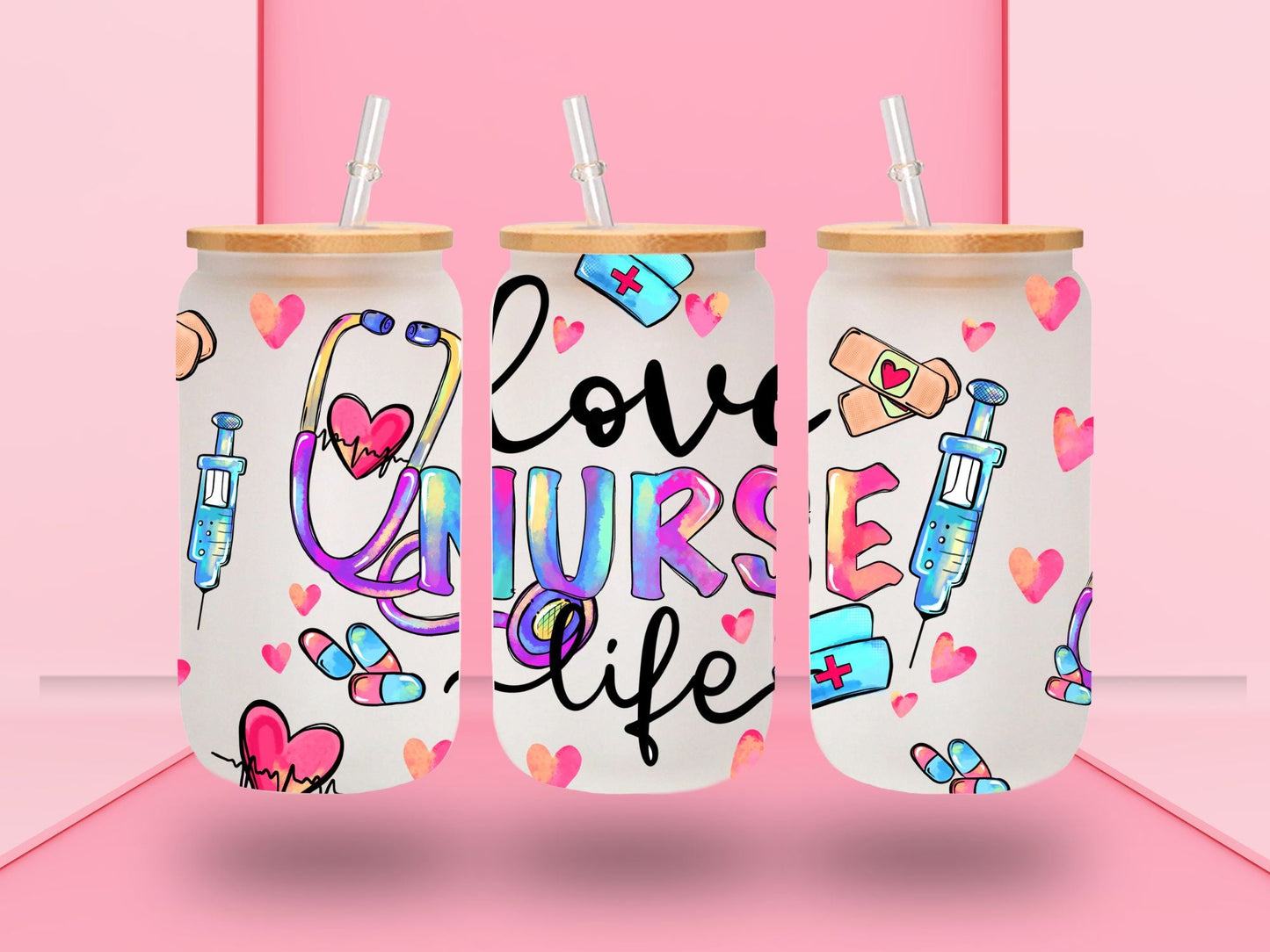 Love Nurse Life - UV DTF 16oz Libbey wrap