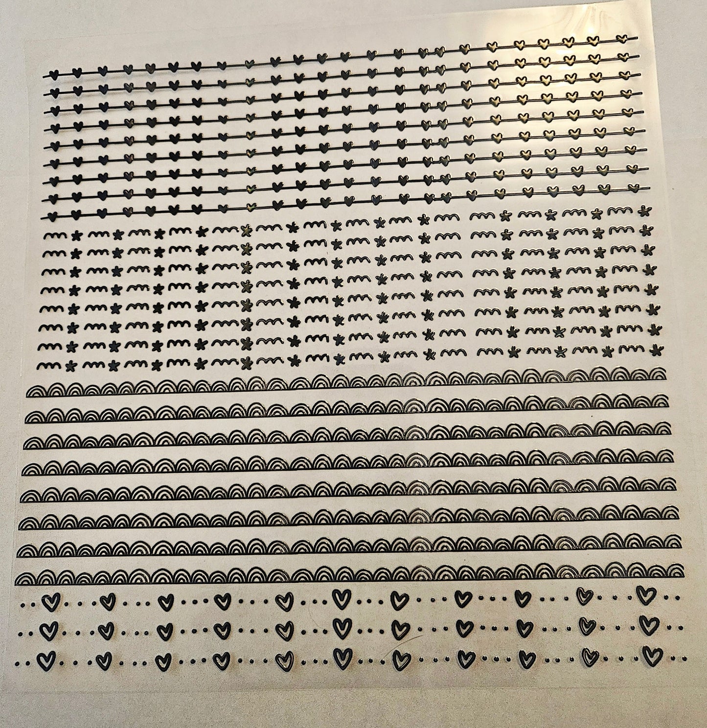 #18 Metallic UV DTF-Doodle Lines- hearts- available in Gold, Black Holo