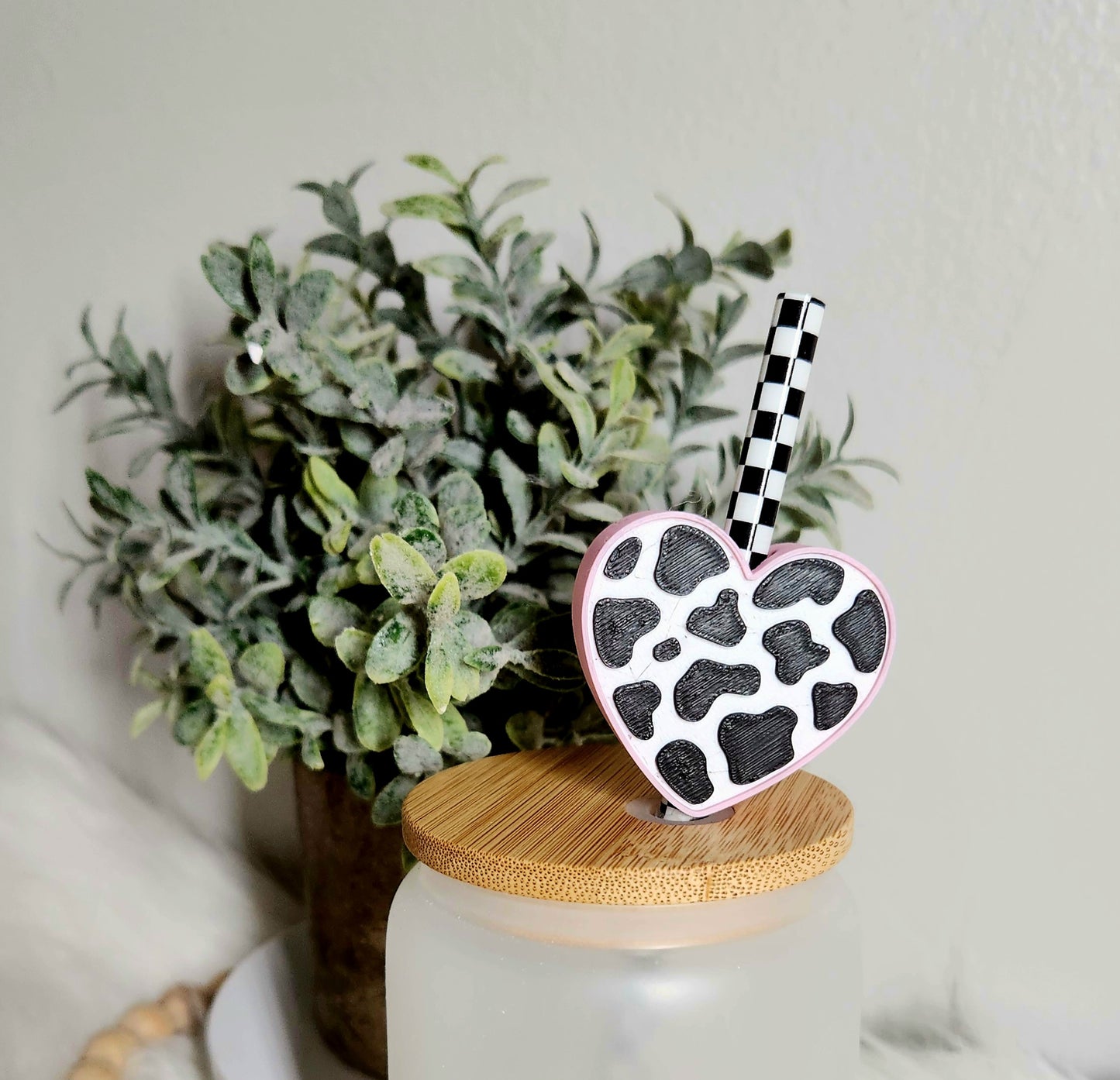 Cow Print Heart - Straw topper (In Color)
