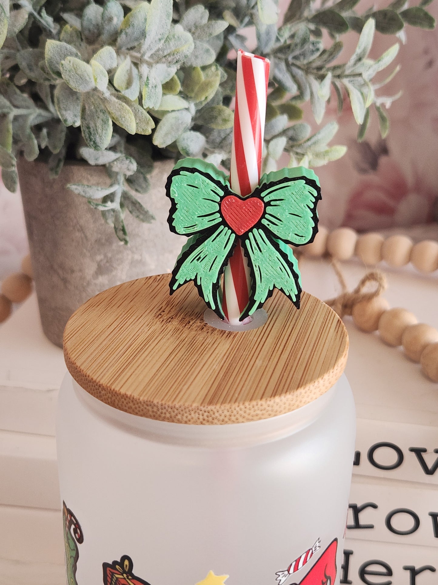 Grinch Bow - Straw topper (In Color)