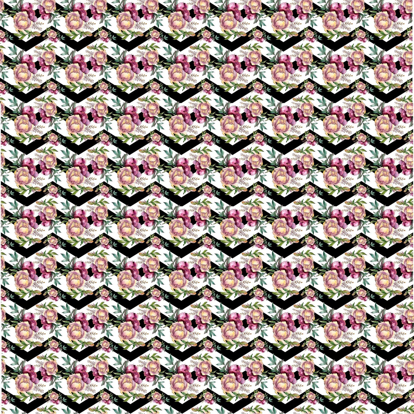 Rose Watercolor On Chevron Background - Adhesive Vinyl 12x12 Sheet