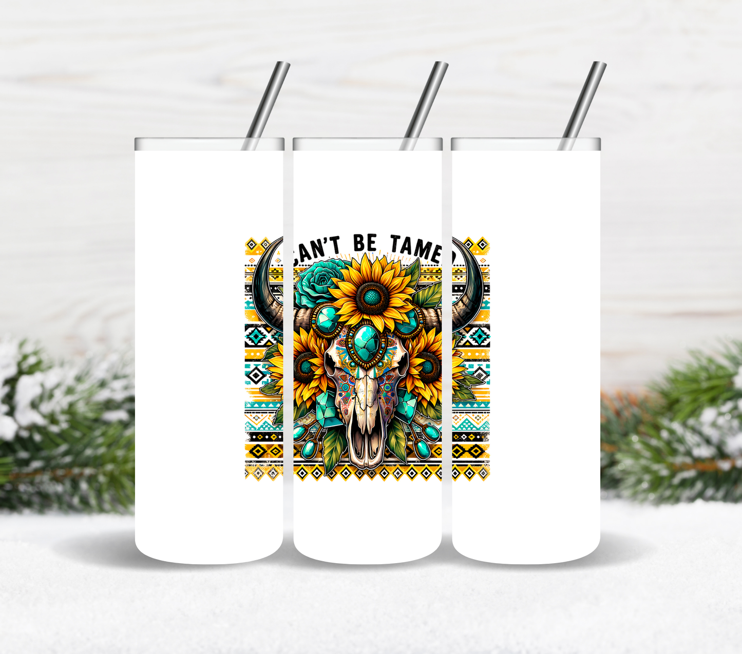 Can't be tamed Sunflower Bull skull - UV DTF Decal