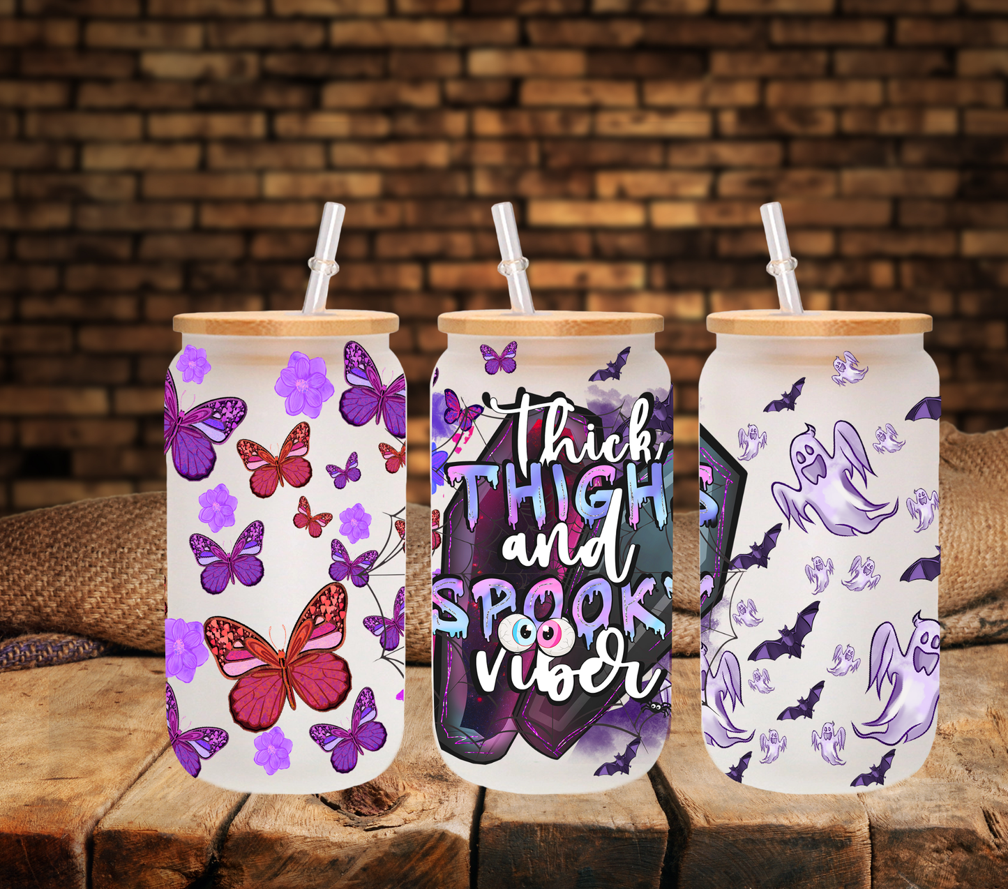 Thick Thighs and Spooky Vibes - UV DTF 16oz Libbey wrap