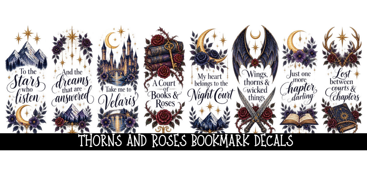 Thorns and Roses Bookmark UV DTF Decal sheet- 8 Designs
