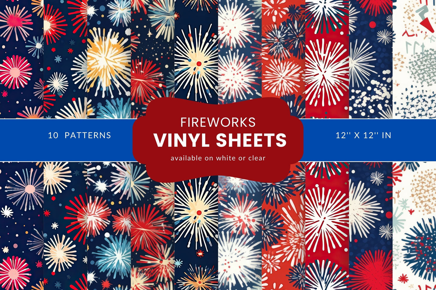 Fireworks - Adhesive Vinyl Wrap 12x12 sheets - 10 Design Options