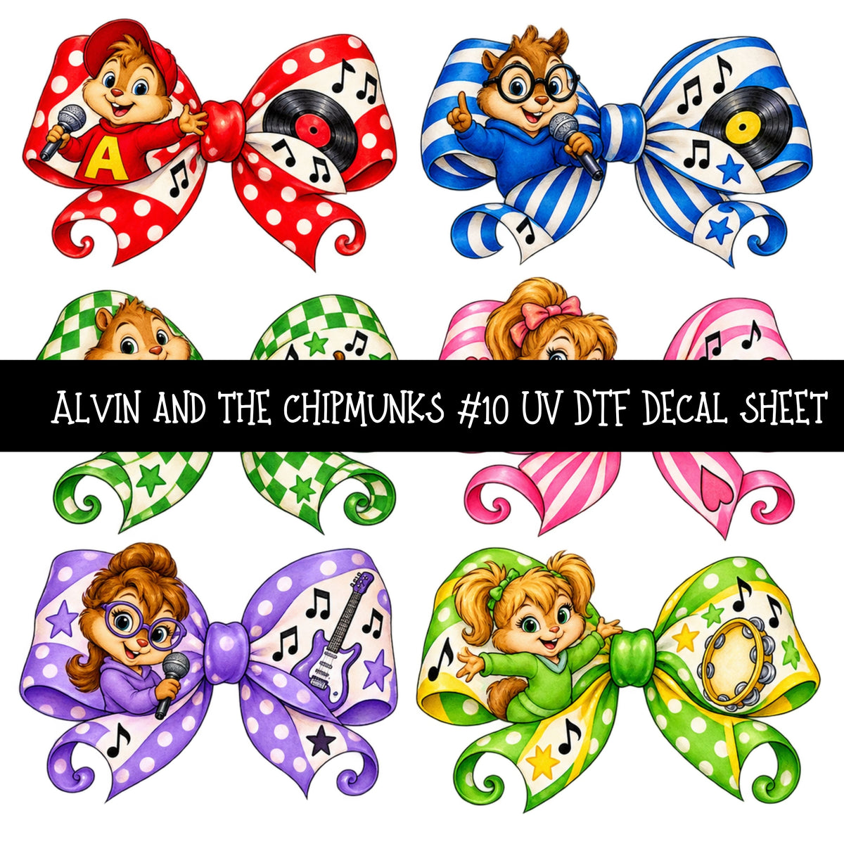 Alvin and the Chipmunks UV DTF Decal sheets 11 Designs available