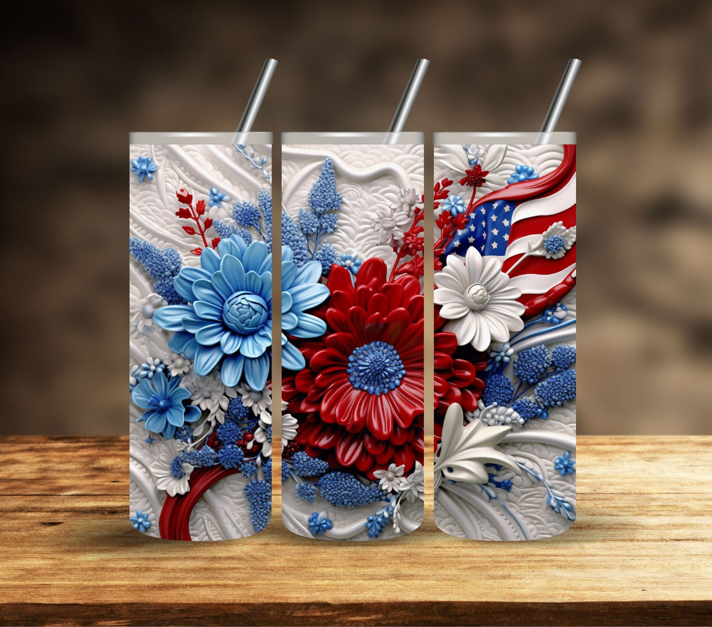 Patriotic Floral - Adhesive Vinyl Wrap- 11 designs