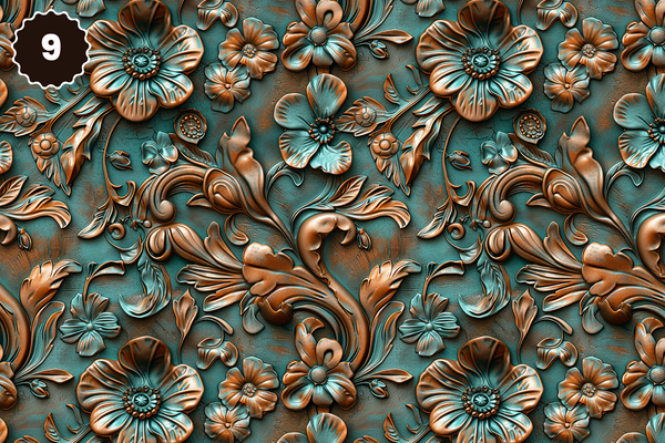 Turquoise and Brown Tooled Leather - Adhesive Vinyl 12x12 Sheets - 22 Design Options