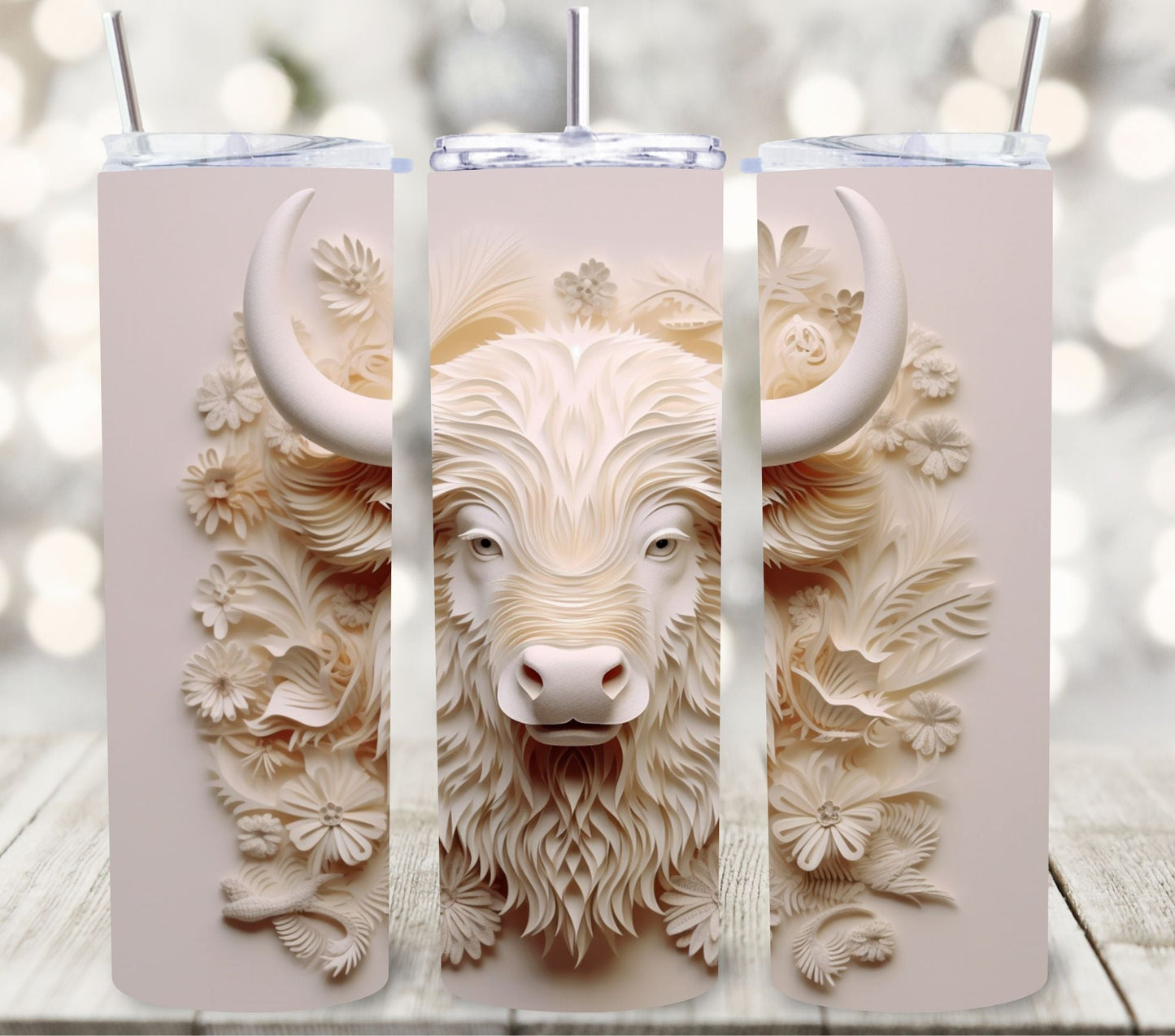 3D Highland Cow - Adhesive Vinyl Wrap -8 designs