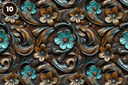 Turquoise and Brown Tooled Leather - Adhesive Vinyl 12x12 Sheets - 22 Design Options