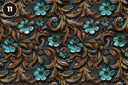 Turquoise and Brown Tooled Leather - Adhesive Vinyl 12x12 Sheets - 22 Design Options