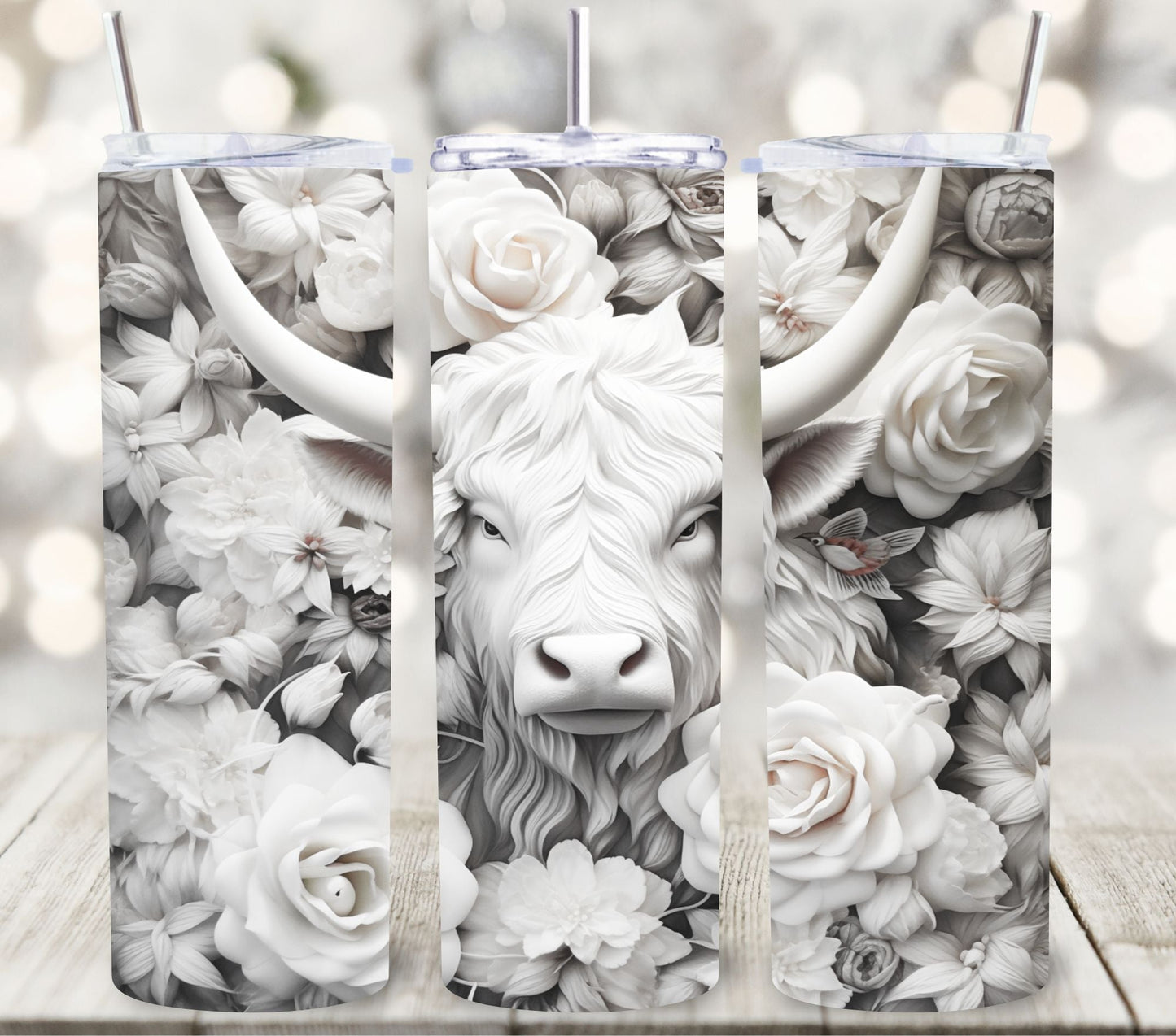 3D Highland Cow - Adhesive Vinyl Wrap -8 designs