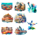 Watercolor Monuments - UV DTF Decal sheet