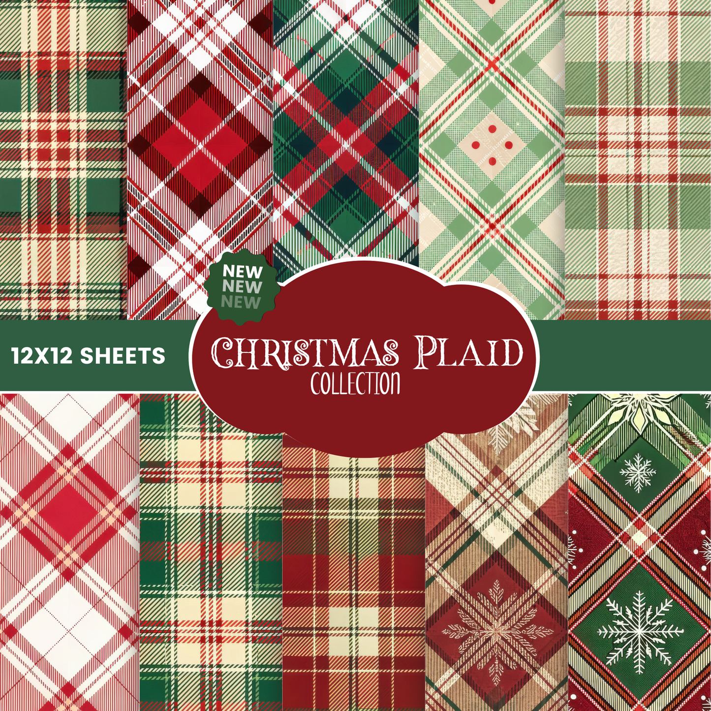 Christmas Plaid- 12x12 vinyl sheets-12 designs available