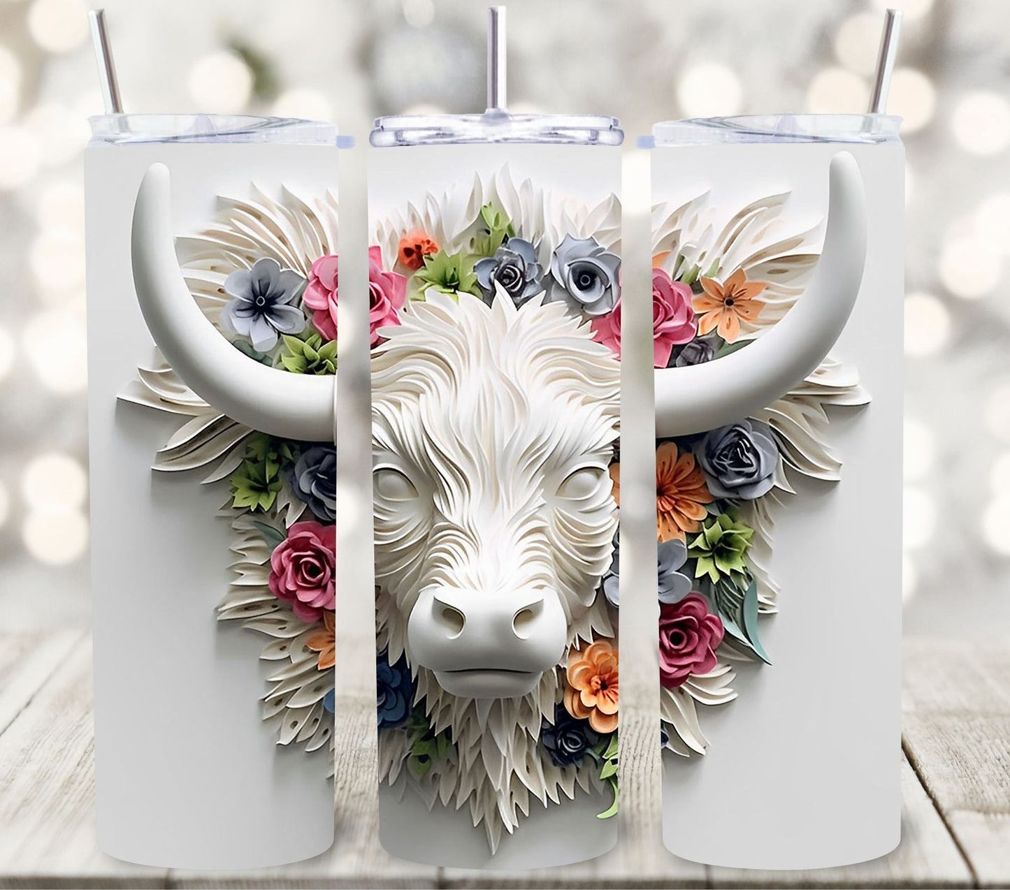 3D Highland Cow - Adhesive Vinyl Wrap -8 designs