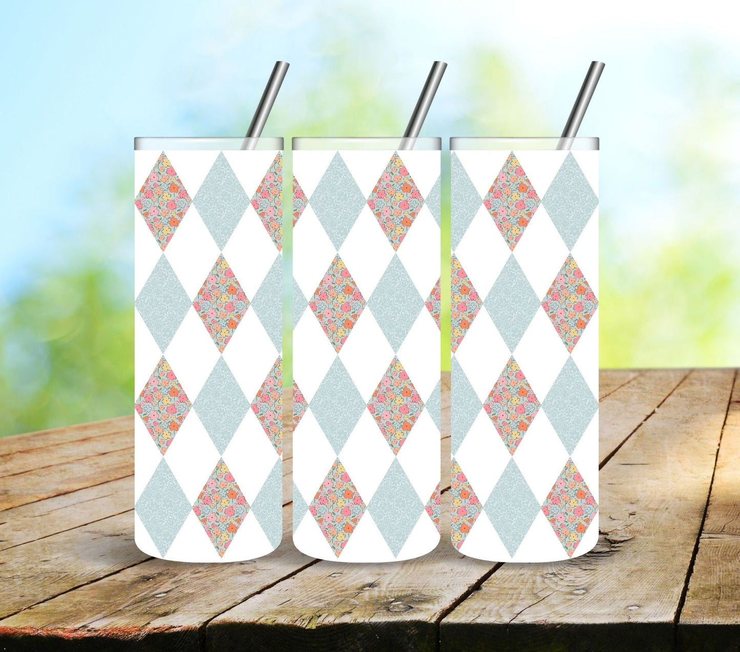 Retro Spring Argyle UV DTF Tumbler wrap- 3 Designs