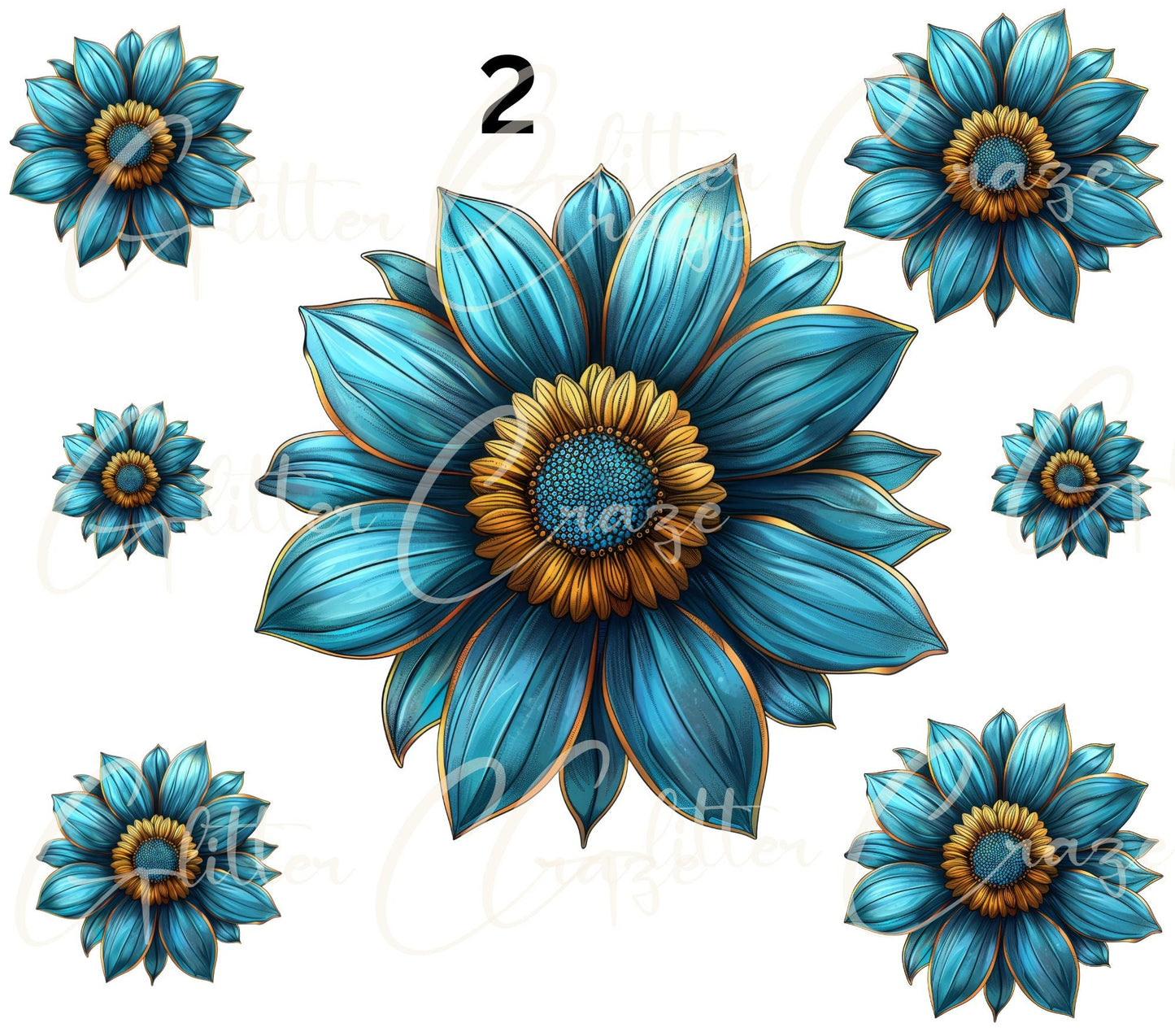 Turquoise and Sunflowers- - UV DTF Decal sheets - 7 design sheets