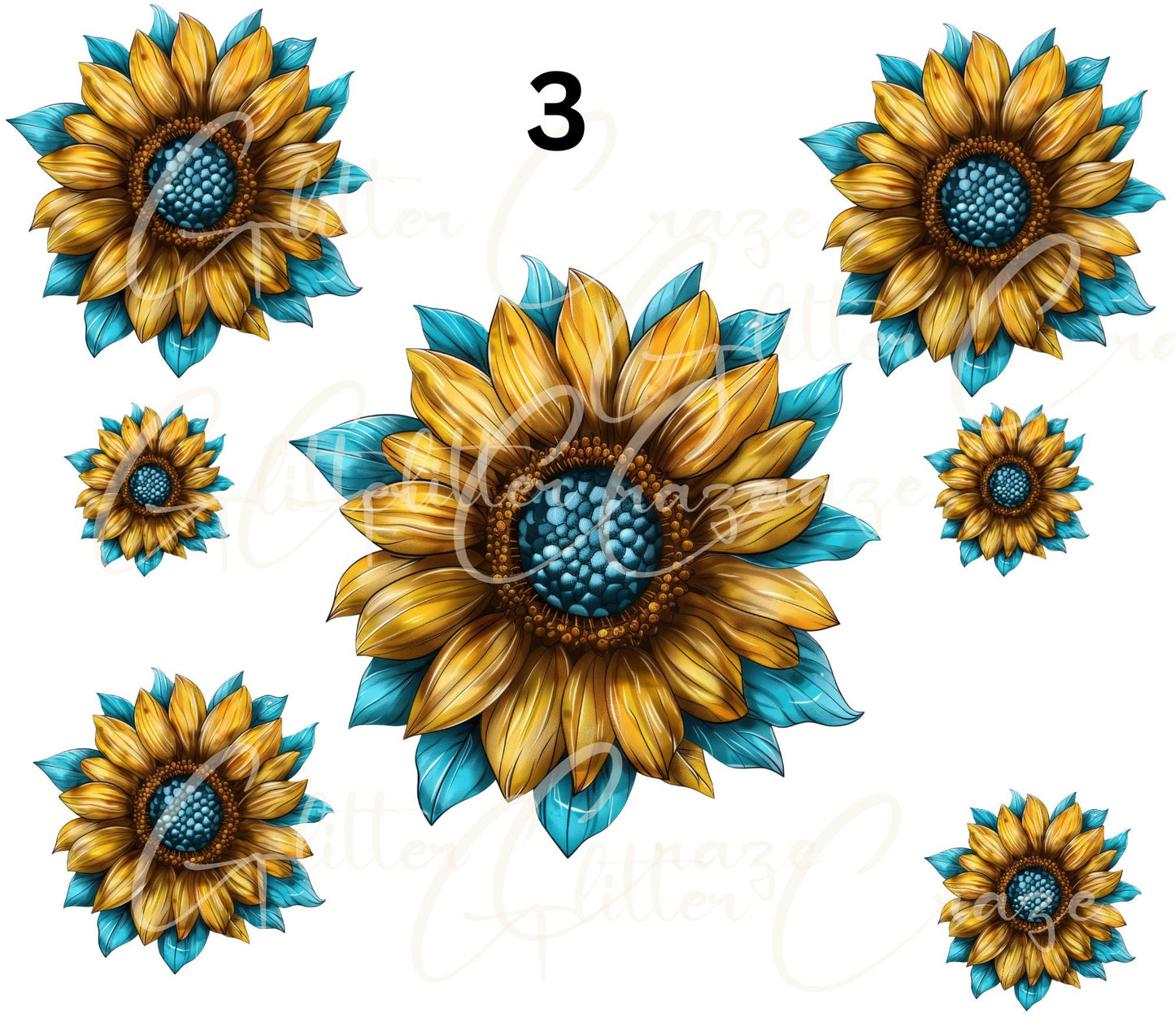 Turquoise and Sunflowers- - UV DTF Decal sheets - 7 design sheets