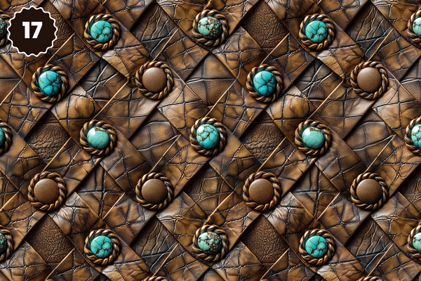 Turquoise and Brown Tooled Leather - Adhesive Vinyl 12x12 Sheets - 22 Design Options