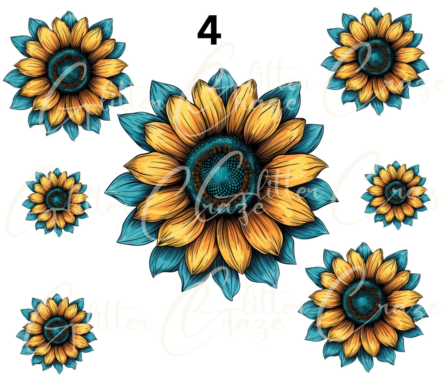 Turquoise and Sunflowers- - UV DTF Decal sheets - 7 design sheets