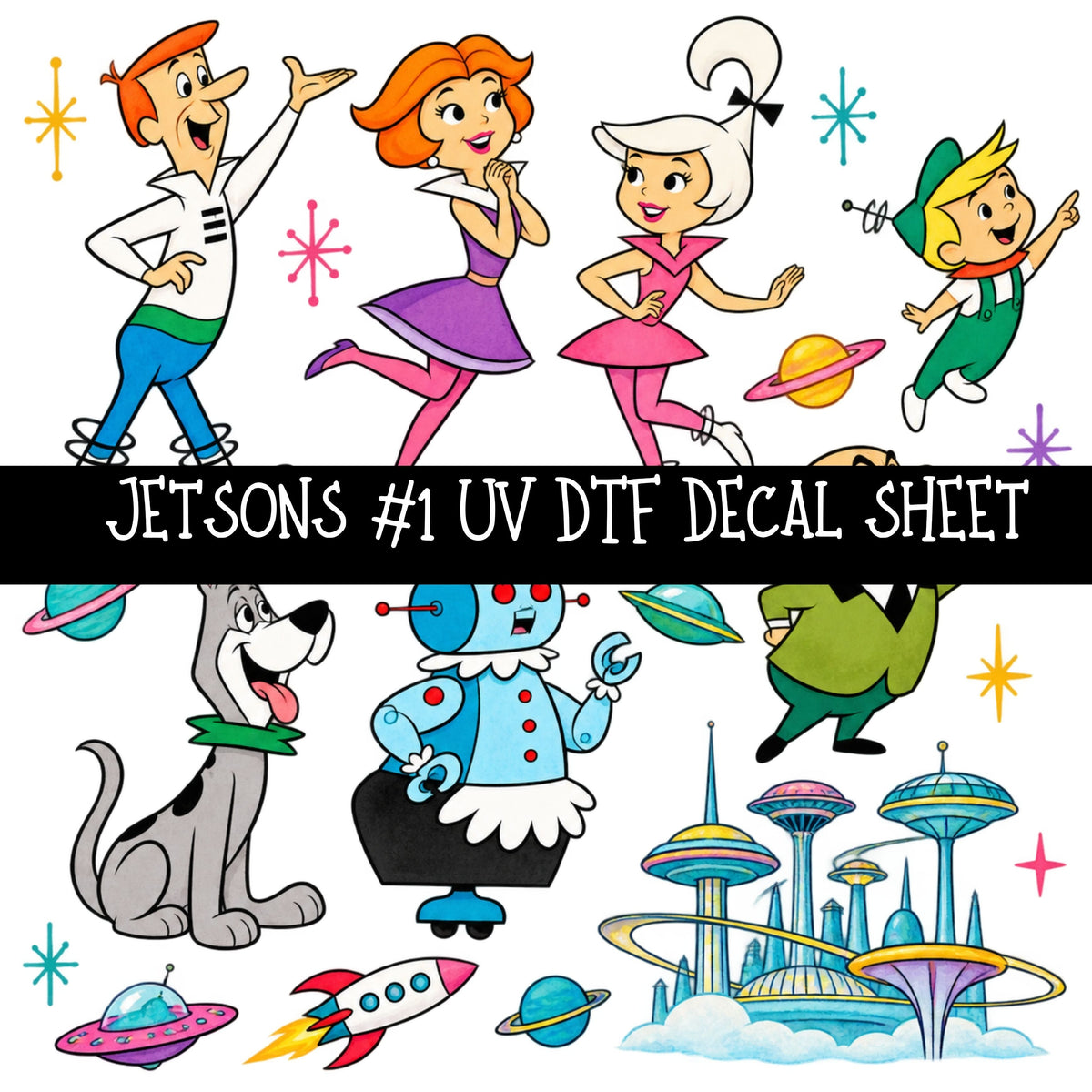 Jetsons UV DTF Decal sheets 11 Designs available