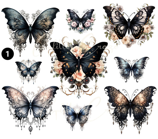 Gothic Butterflies - UV DTF Decal sheets- 2 Designs available