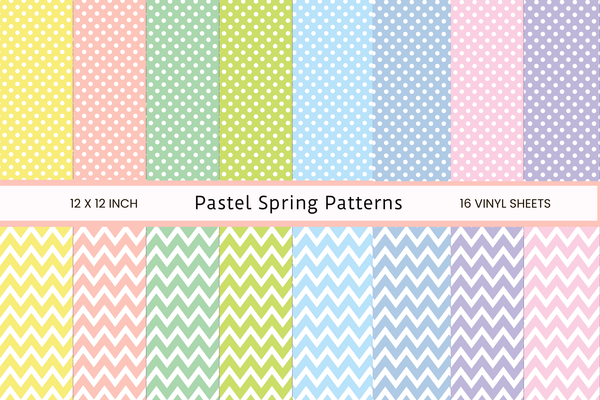Pastel Spring Patterns - Adhesive Vinyl 12x12 Sheets - 16 Design Options