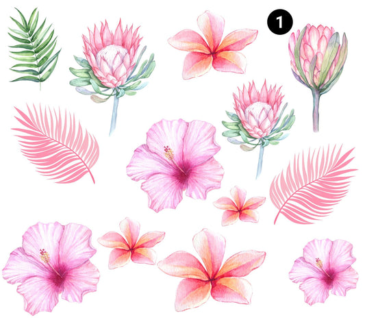 Tropical Flowers and Leaves - UV DTF Decal Sheets - 7 Designs