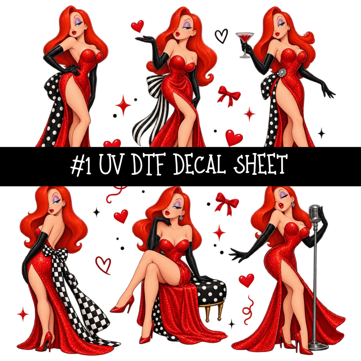 Jessica Rabbit UV DTF Decal sheets 13 Designs available