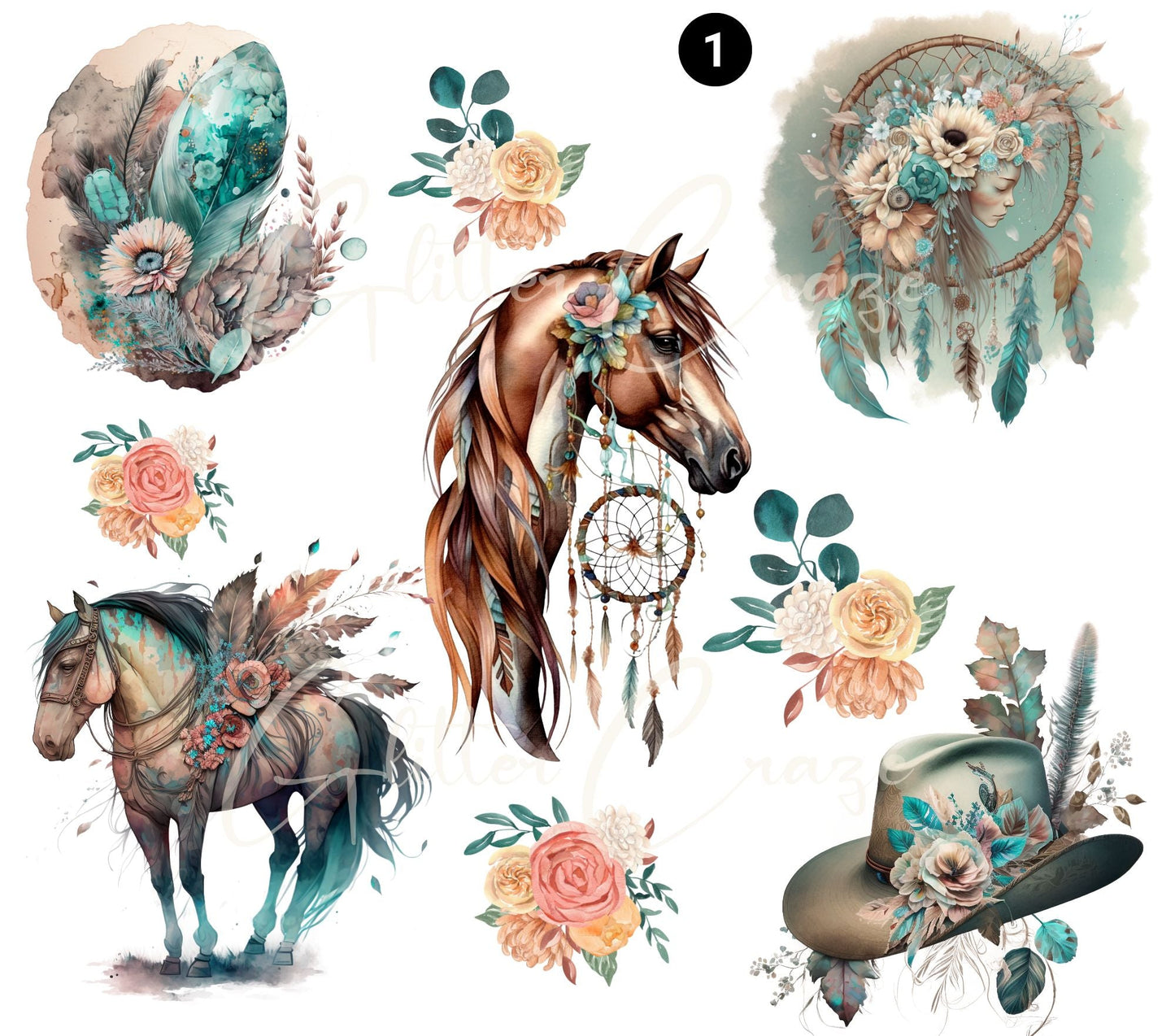 Boho Teal Western - UV DTF Decal sheets- 3 Designs