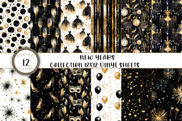 New Years Collection - Adhesive Vinyl 12x12 Sheets - 12 Design Options