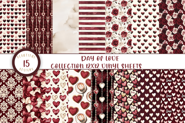 Day of Love Collection - Adhesive Vinyl 12x12 Sheets - 15 Design Options